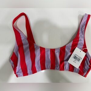 SOLID & STRIPED Red and Lavender Bikini Top